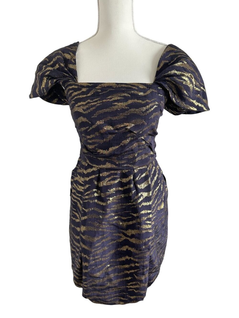 3.1 PHILLIP LIM Purple Gold Puff Sleeve Dress Size 4